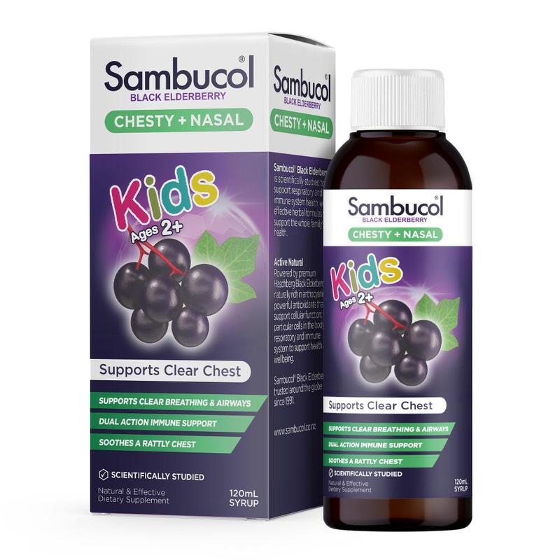 Sambucol Black Elderberry Kids Chesty + Nasal Soothing Syrup 120ml
